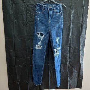 American Eagle next level stretch jeans distresses curvy super high rise jegging